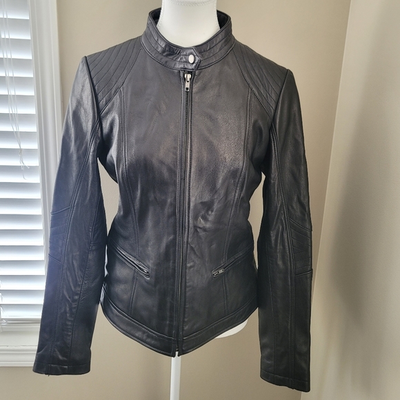 Bh Sophisticates Black Lamb Leather Jacket Blazer Moto NEW Size M #1268 - Picture 4 of 16
